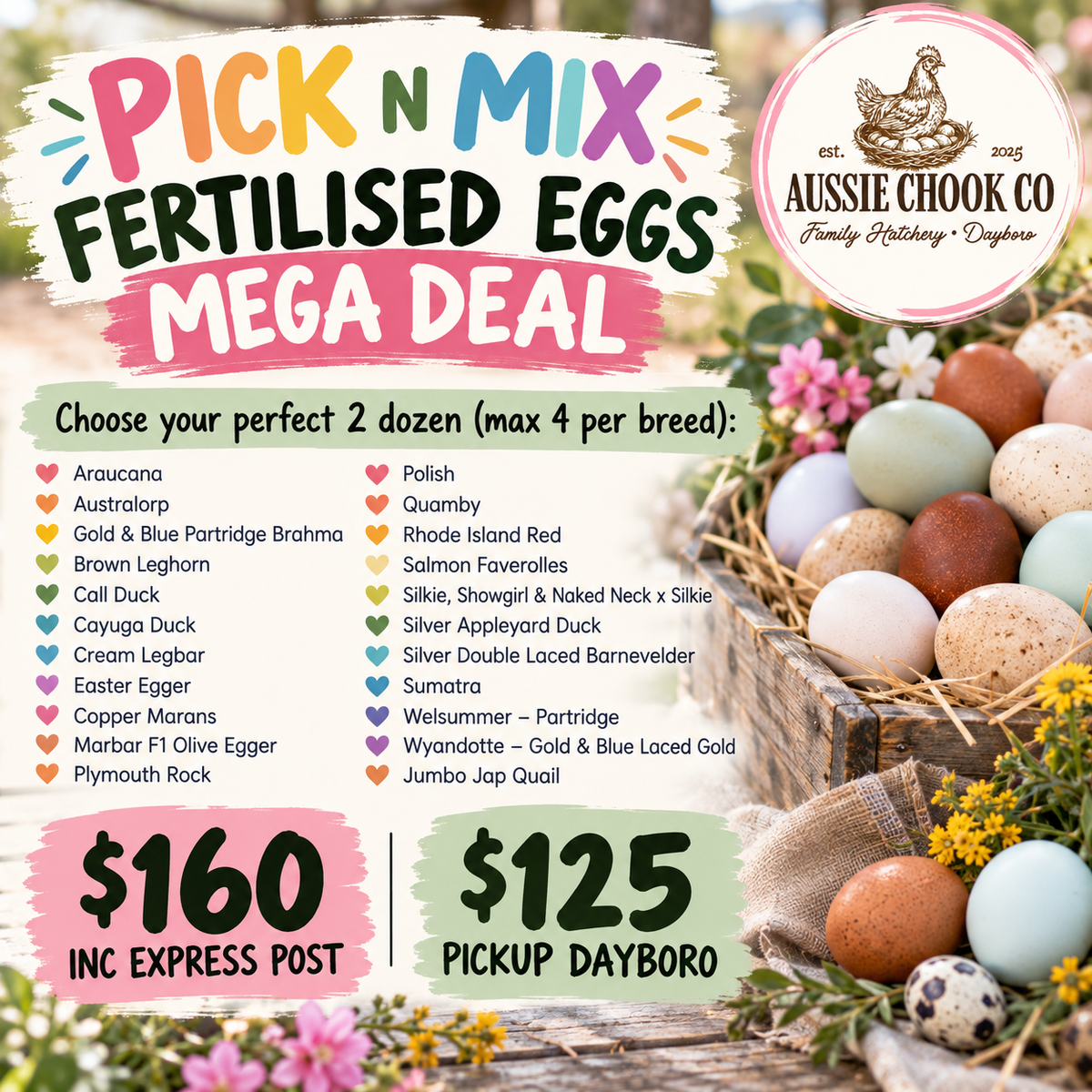 Pick n Mix Fertilised Eggs 2 Dozen